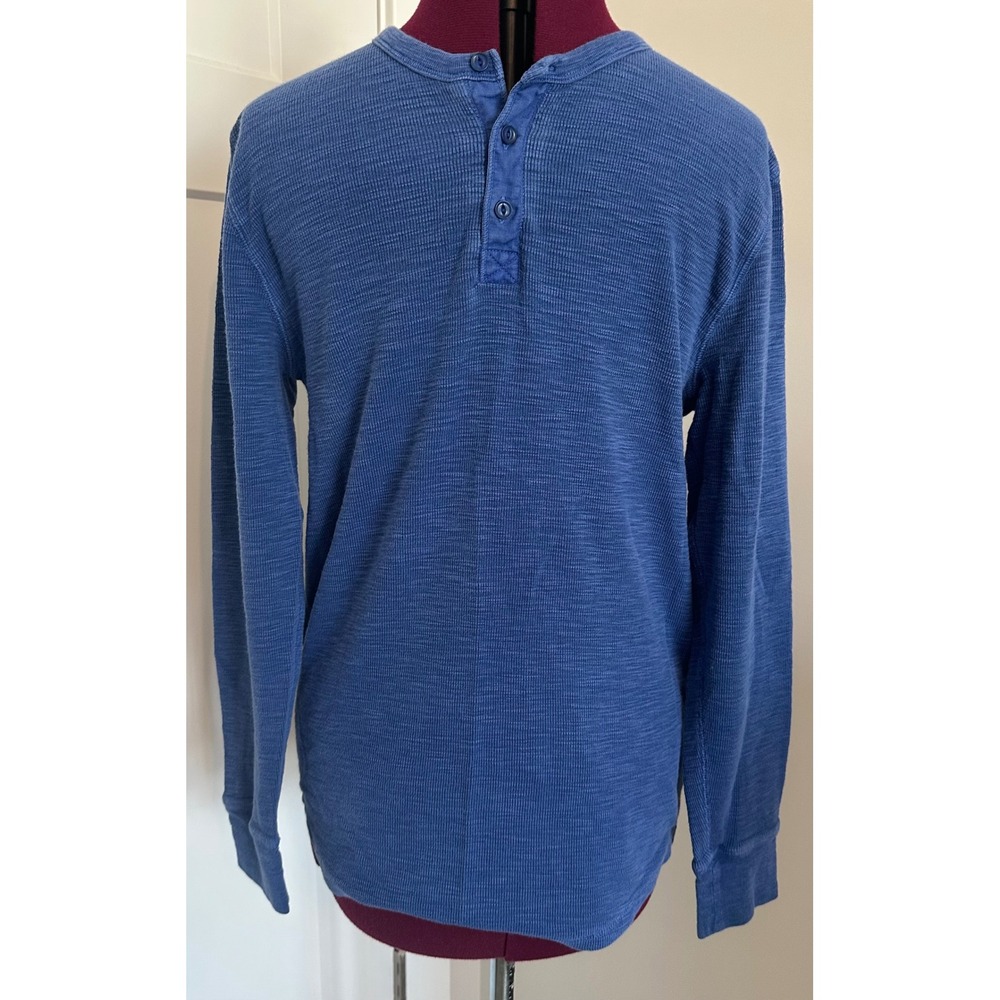 Lucky Brand Blue Cotton Slub Knit Henley Long Sleeve Shirt Womens Medium/KY